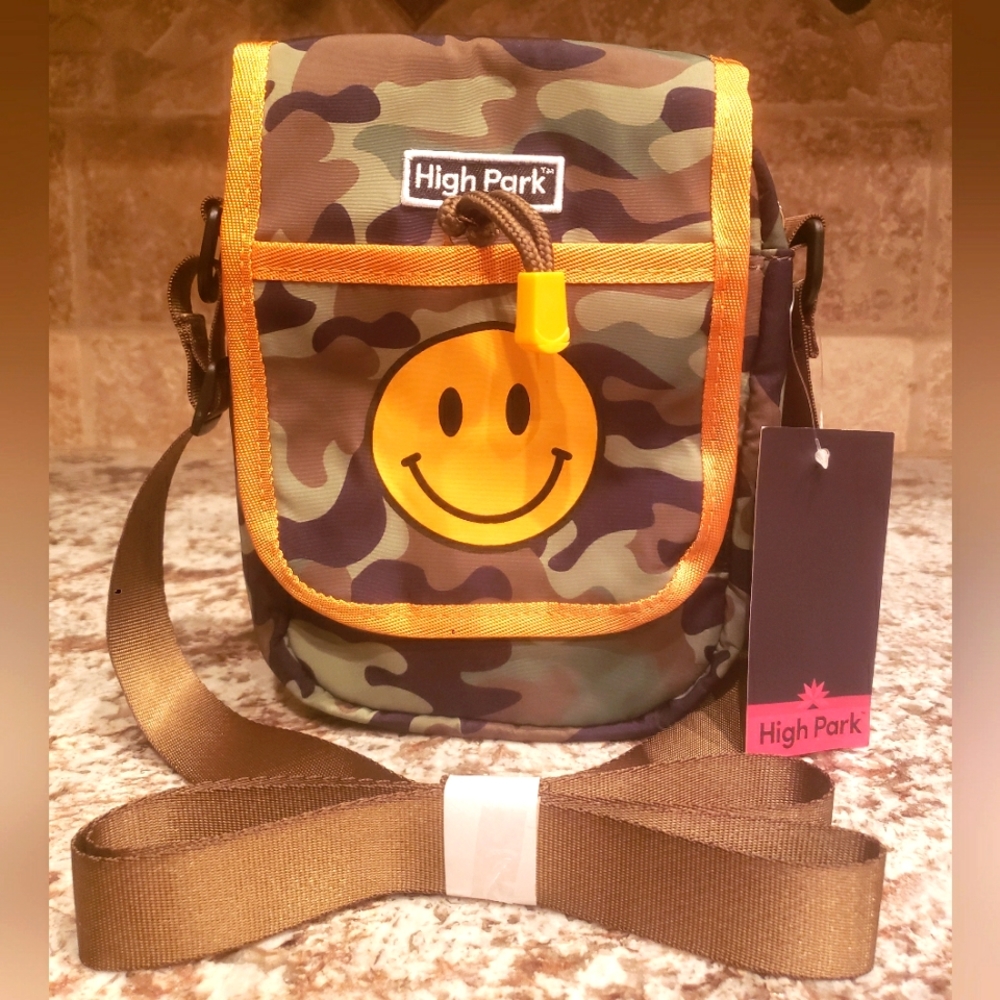 High Park Green Camo Crossbody bag smiley happy face - NEW